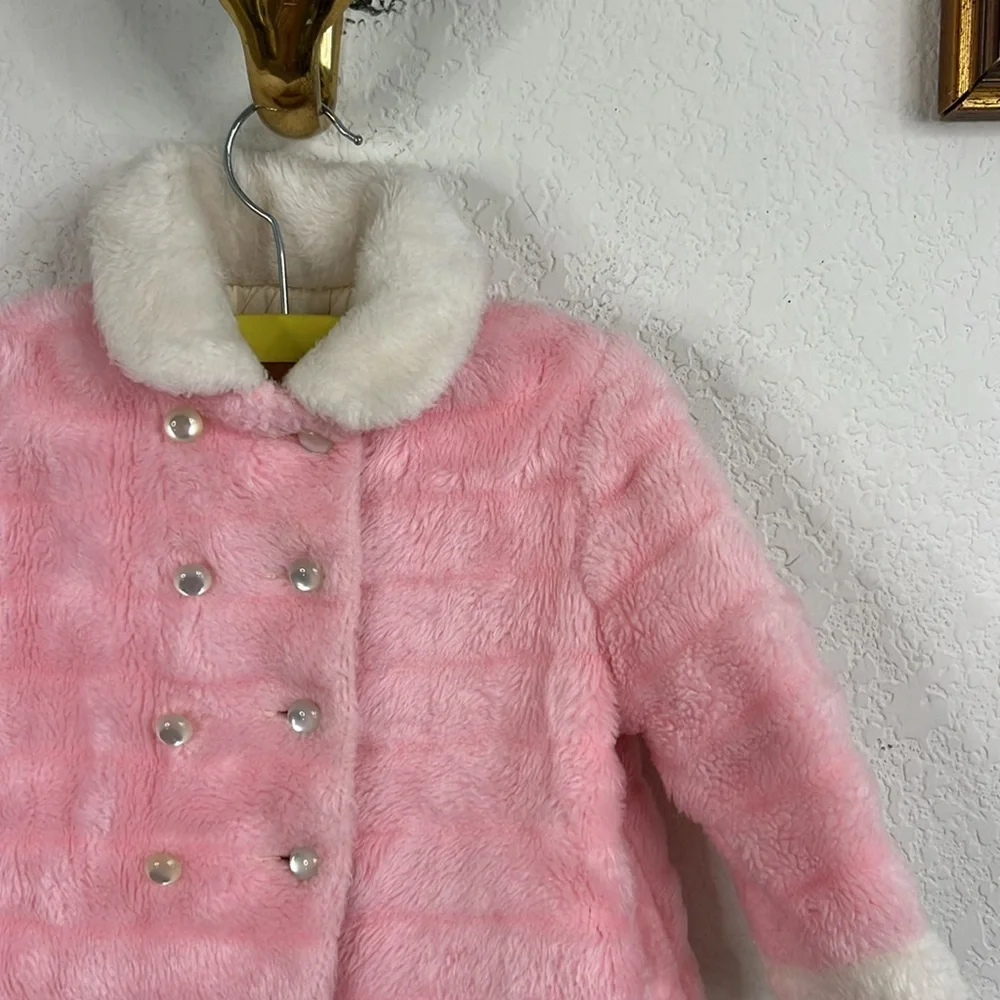 VTG Faux Fur Pink and Cream Quilted Peacoat Jacket